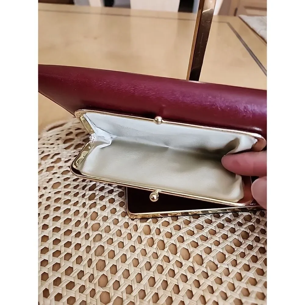 Vintage Prince Gardner Cowhide Kiss lock Maroon  Wallet Checkbook